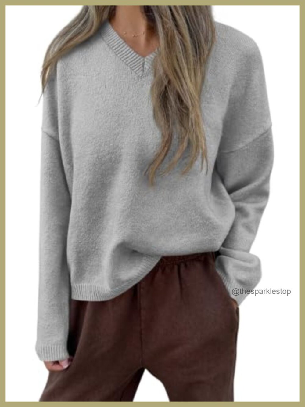 Women's Chunky Knit V-Neck Pullover Sweater Soft Stretchy Long Sleeve Fall
